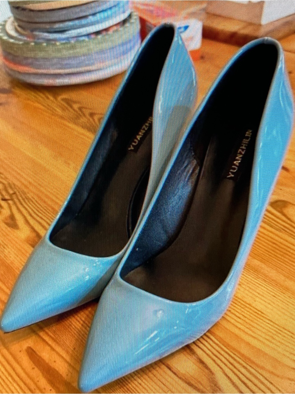 Sky Blue Patent Pointed-Toe Pumps
